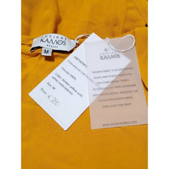 NWT Ancient Kallos Anthemio in Amber Embroidered Cold Shoulder Maxi Dress M - Picture 6 of 8
